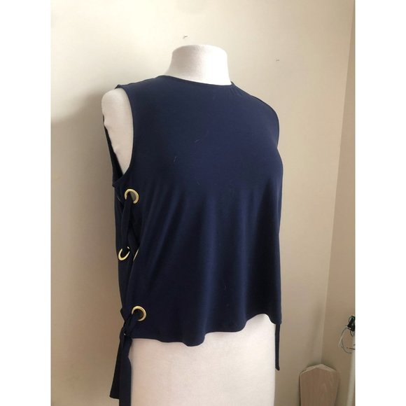 Michael Kors L Blue Grommet Short Top NWT - Picture 2 of 6
